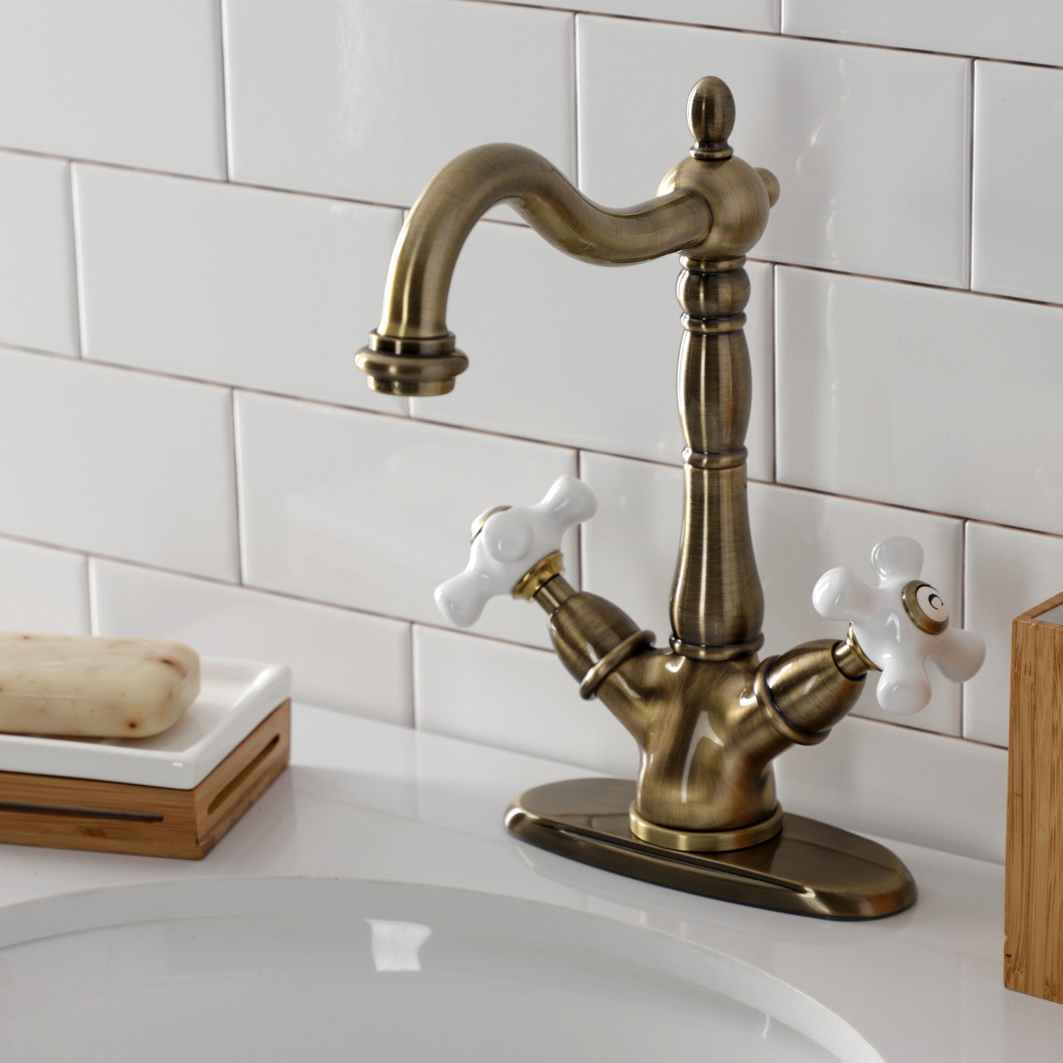 Kingston Heirloom KS1493PX - Heritage Two-Handle 1-or-3 Hole Deck Mount Vessel Faucet, Antique Brass — thumbnail 2